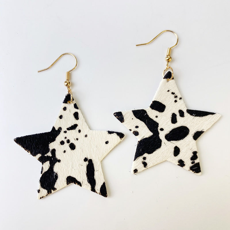 Wholesale 2pcs Cow Grain Leather Top Layer Cowhide Round Water Droplet Cow Head Retro Horsehair Quality Texture Fashionable Earrings